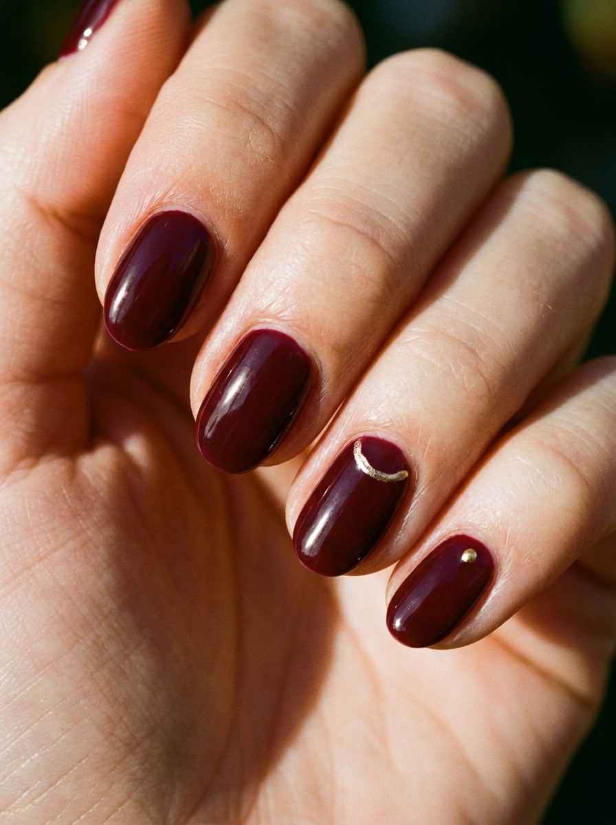 Burgundy & Gold Micro Details als Oktober Nägel Ideen Inspiration 2026